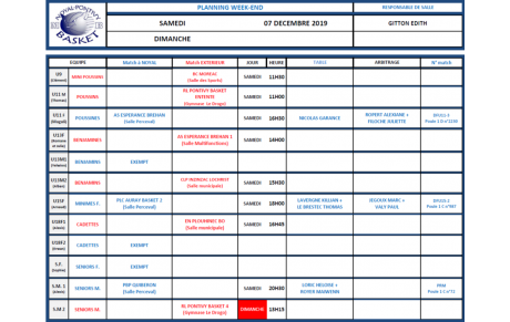 SAMEDI 7 ET DIMANCHE 8 DÉCEMBRE 2019 PLANNING