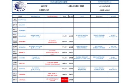 SAMEDI 14 DÉCEMBRE 2019 PLANNING